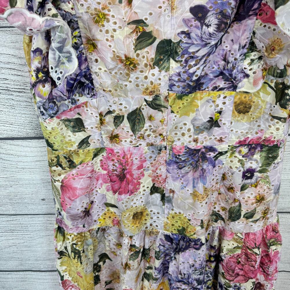 Express Women's Colorful Eyelet Lace Spring Ruffle Floral Dress Size Large - Picture 10 of 11
